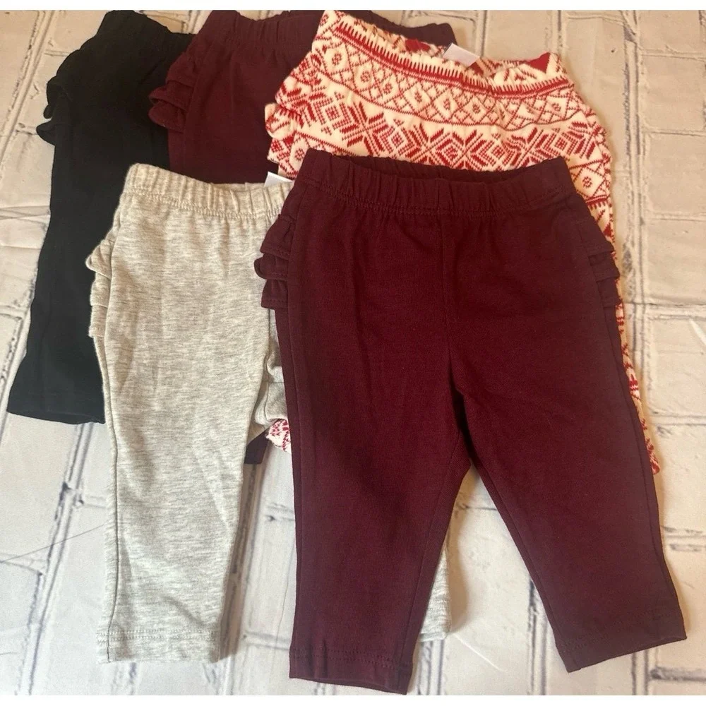 New *Lot of 5* Old Navy 0-3 Months Ruffle Butt Behind Leggings Stretch
